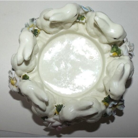 Pillar Candle Holder Porcelain bunnies flowers Easter Rabbit Spring - Picture 8 of 8